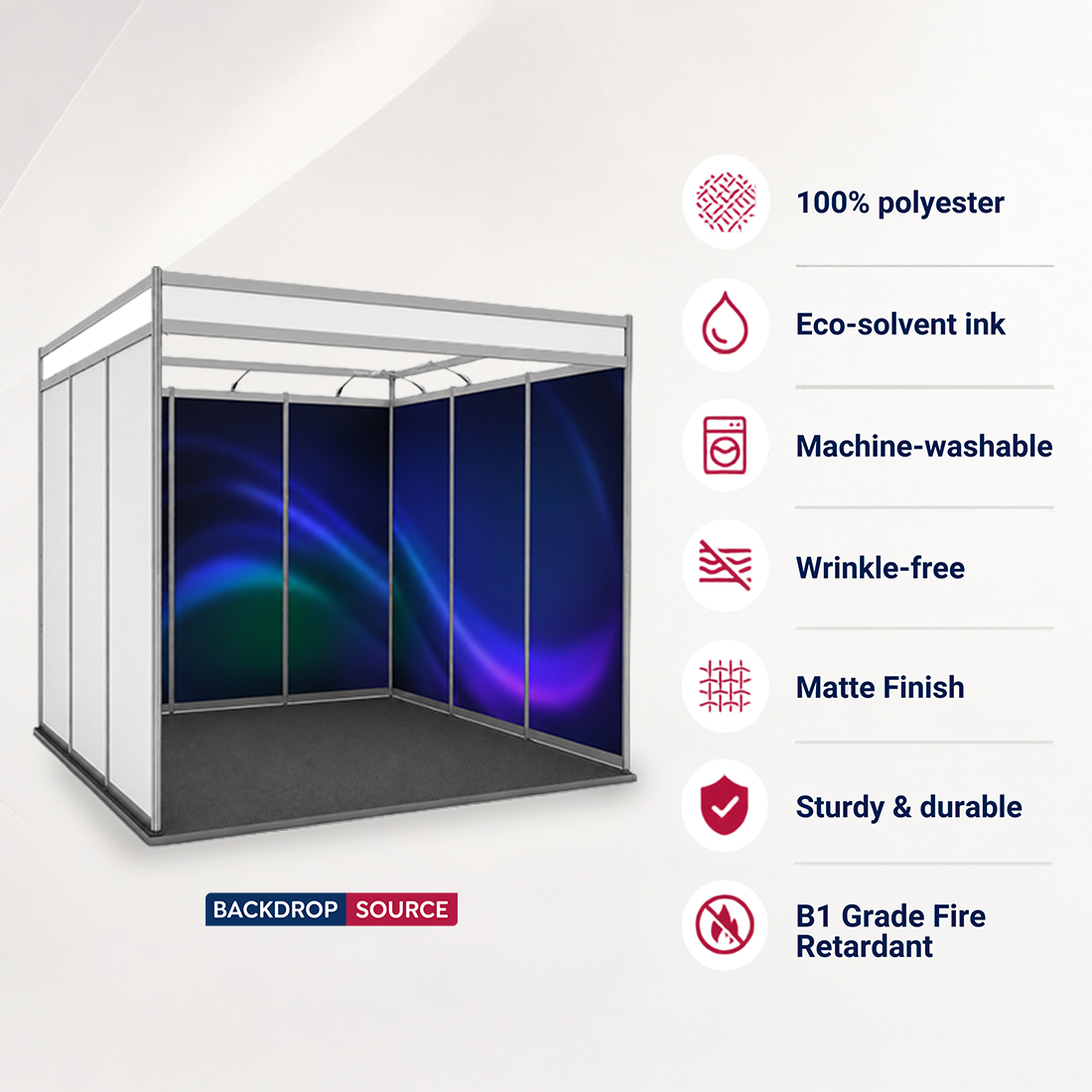 Messegrafiken für einen 3m breiten x 3m tiefen Messestand mit Octanorm-System