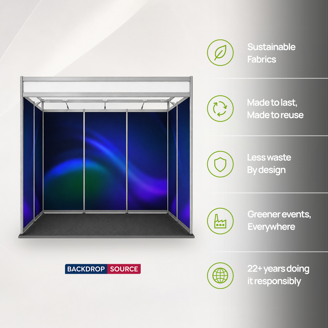 Messegrafiken für einen 3m breiten x 2m tiefen Messestand mit Octanorm-System