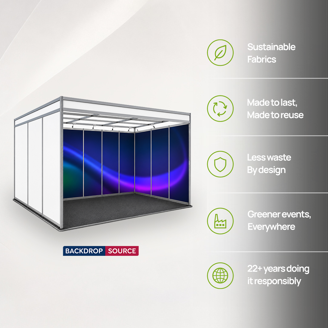 Messegrafiken für einen 6m breiten x 3m tiefen Messestand mit Octanorm-System