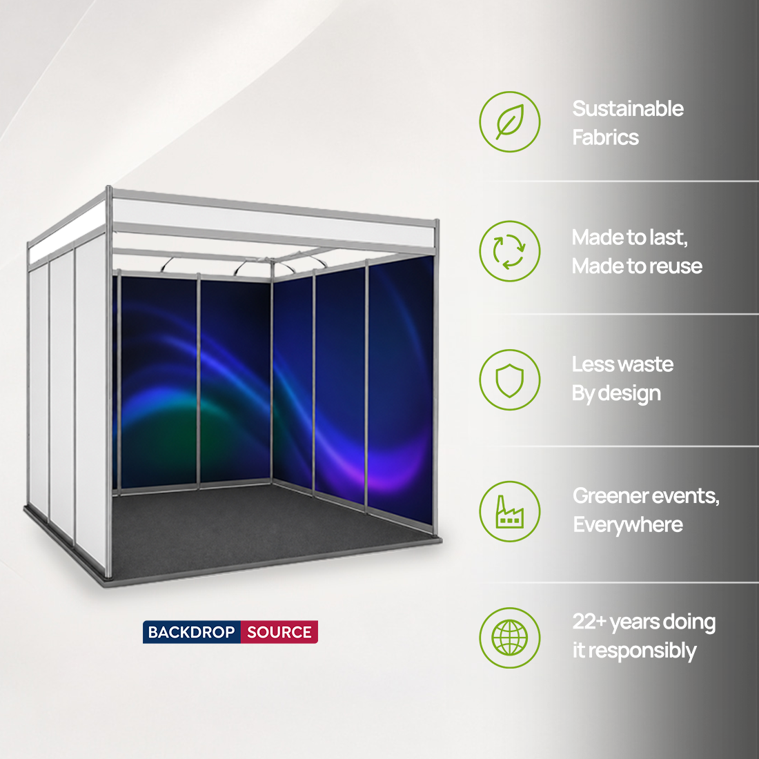 Messegrafiken für einen 3m breiten x 3m tiefen Messestand mit Octanorm-System