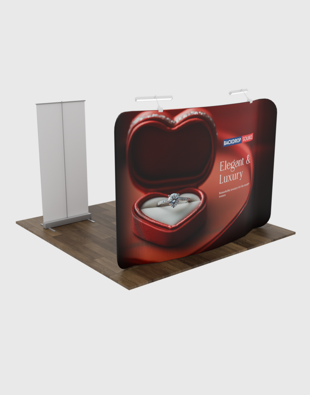 3m x 3m Messestand-Set mit Rückwand und Roll-up-Bannerständer