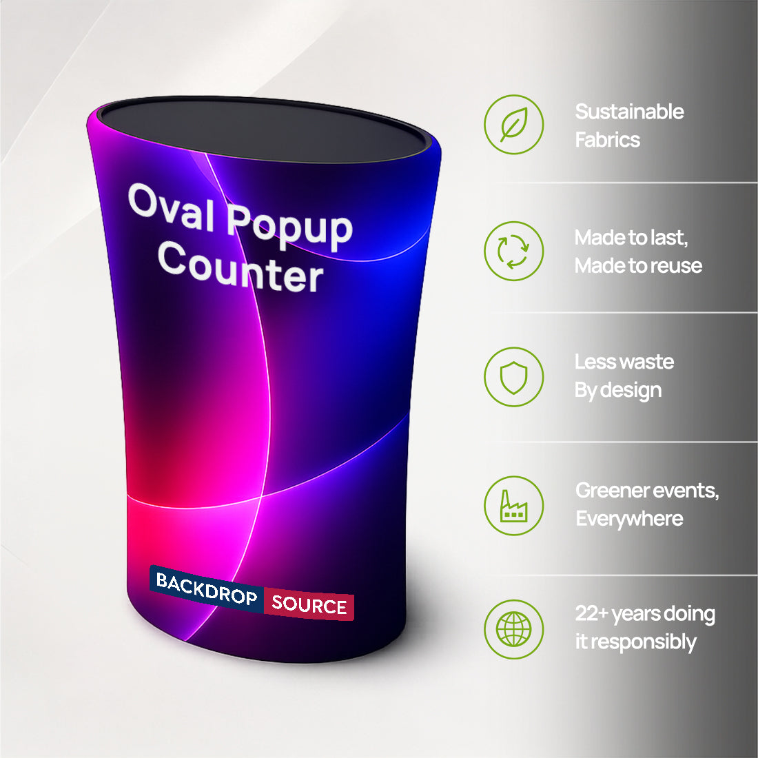 Hinterleuchtete ovale Pop-up-Theke aus Spannstoff