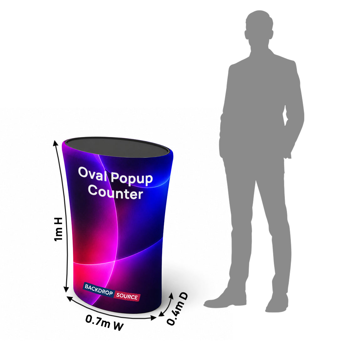 Hinterleuchtete ovale Pop-up-Theke aus Spannstoff