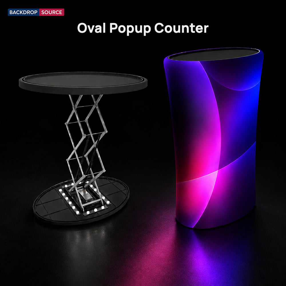 Hinterleuchtete ovale Pop-up-Theke aus Spannstoff