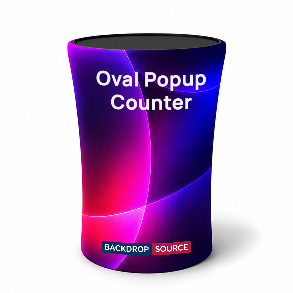 Hinterleuchtete ovale Pop-up-Theke aus Spannstoff