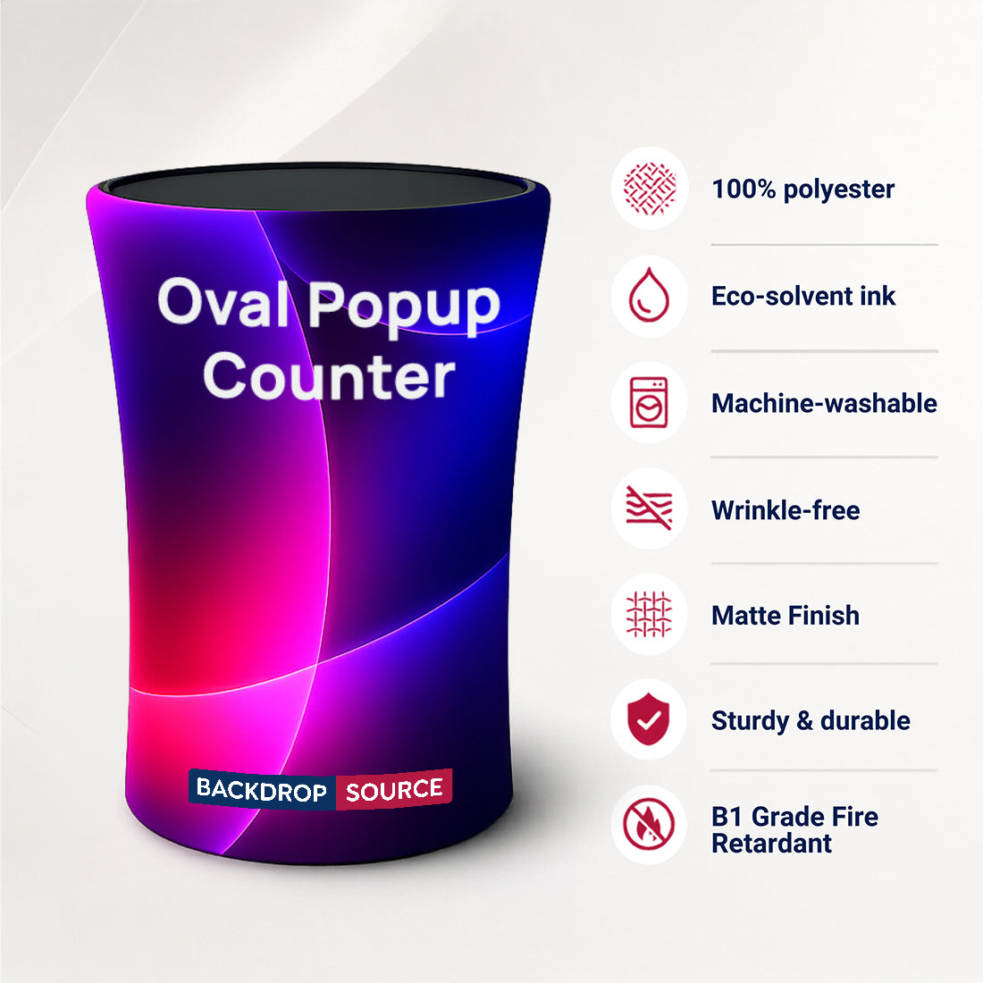 Hinterleuchtete ovale Pop-up-Theke aus Spannstoff