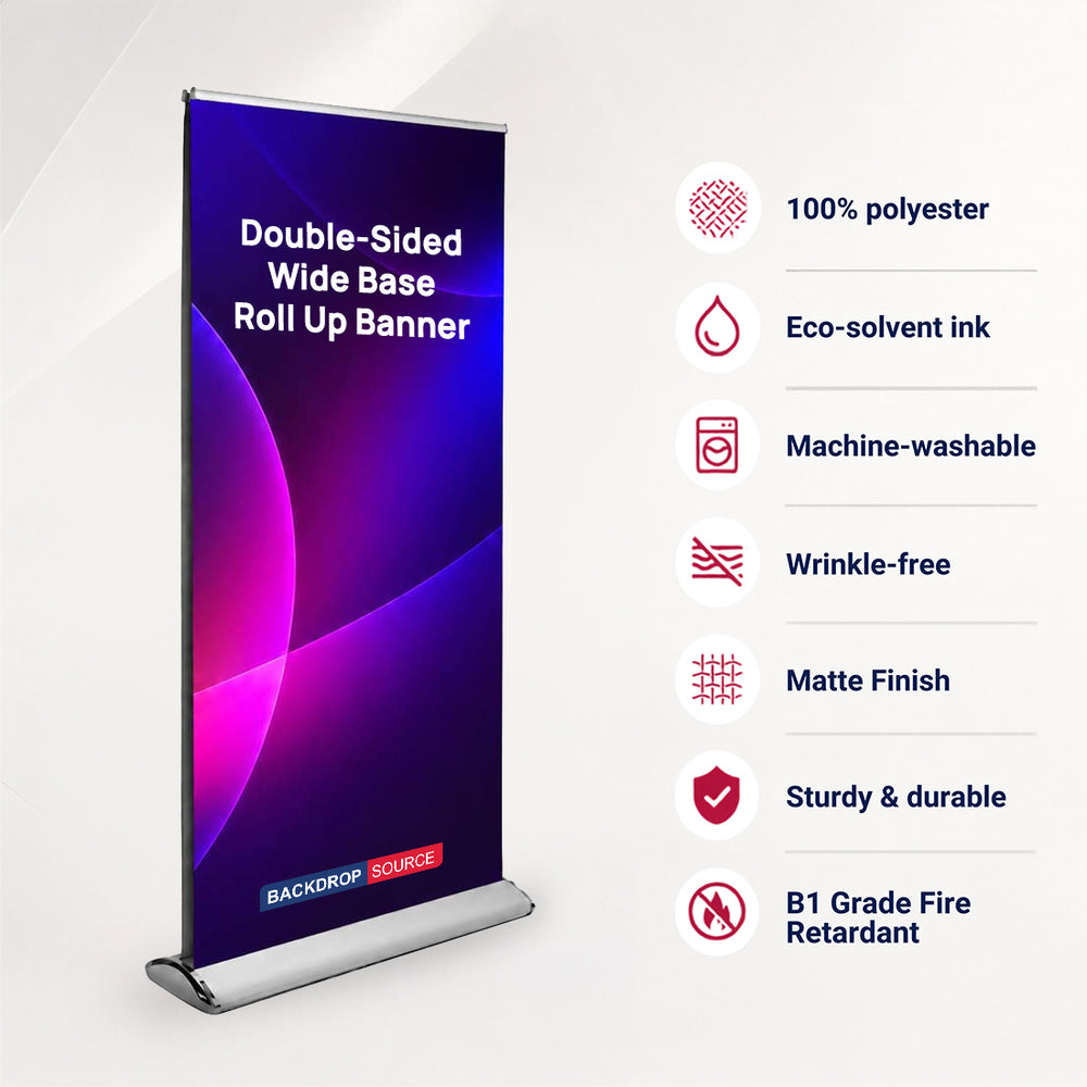 Breites Textil-Roll-up-Banner mit Doppelbildschirm und breitem Standfuß