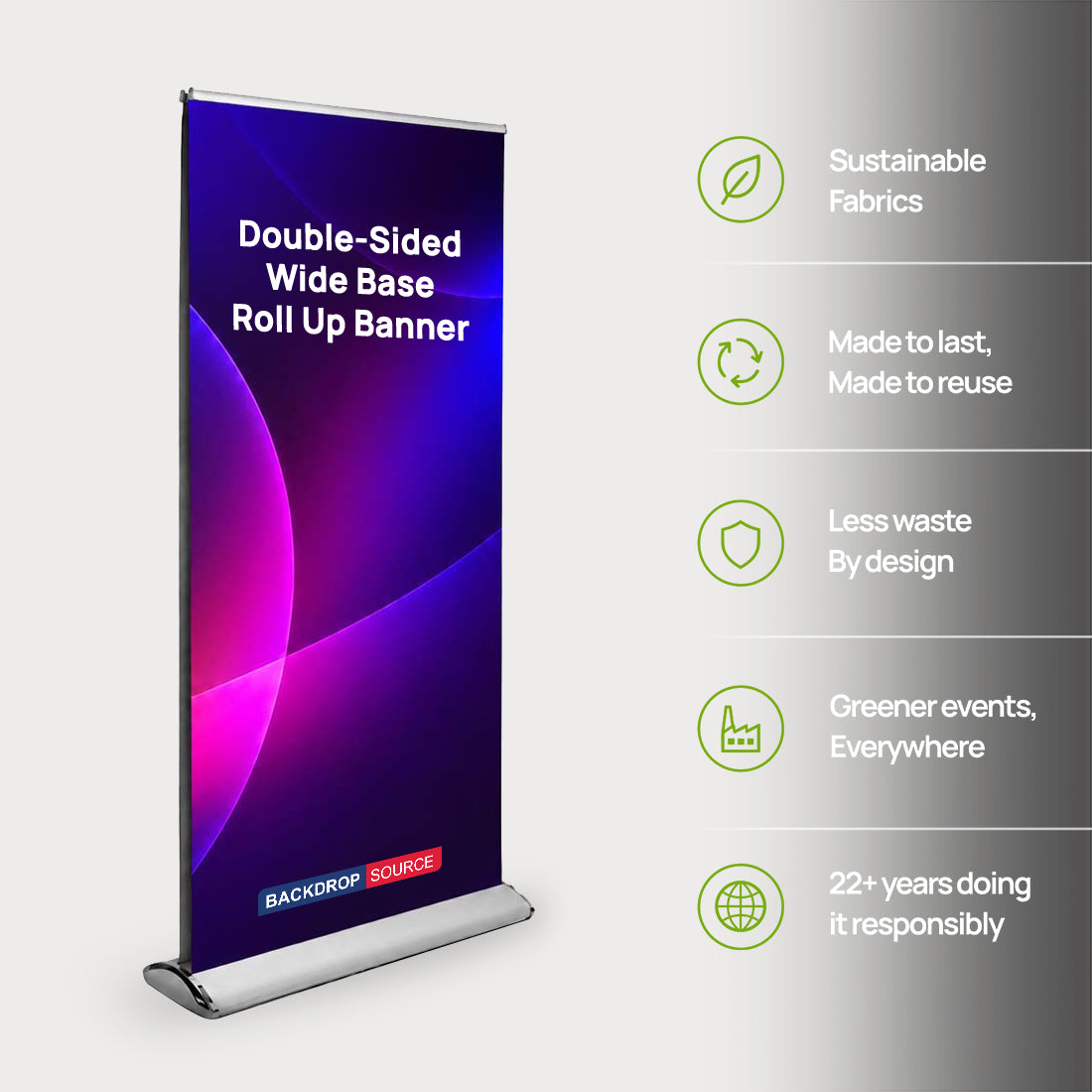 Breites Textil-Roll-up-Banner mit Doppelbildschirm und breitem Standfuß