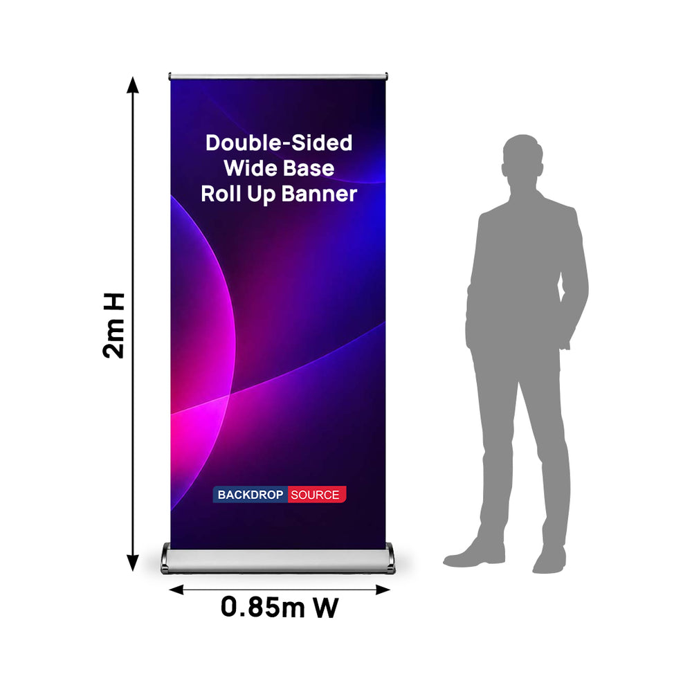 Breites Textil-Roll-up-Banner mit Doppelbildschirm und breitem Standfuß