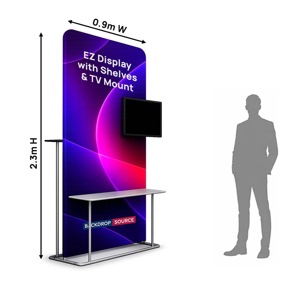 EZ-Display-Aufsteller mit Regalen und TV-Halterung