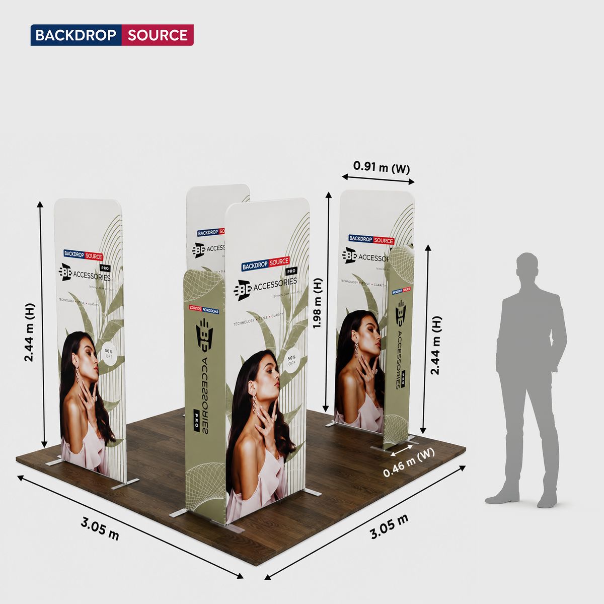 Magnetisches Stoff-Messestandsystem – Modell 4 (3m x 3m)