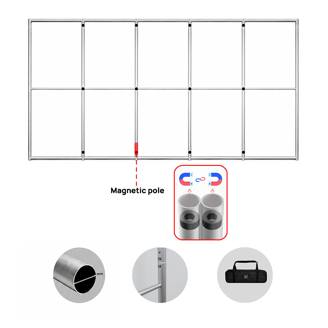 Magnetisches Stoff-Trennwanddisplay – 5-Panel