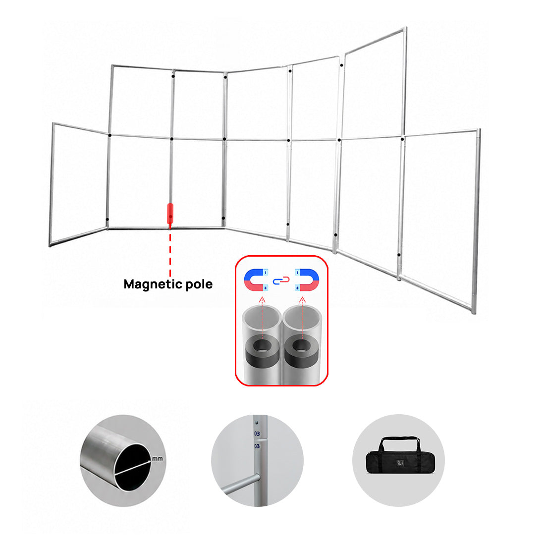 Magnetisches Stoff-Trennwanddisplay – 7-Panel