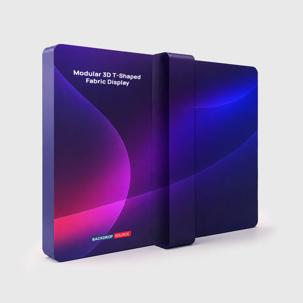 Modulare 3D-Spannstoff-Displaywand in T-Form