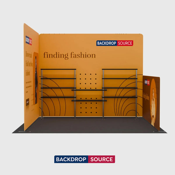 3x3m Corner Booth Kit with Back & Side Walls & 10 Shelves