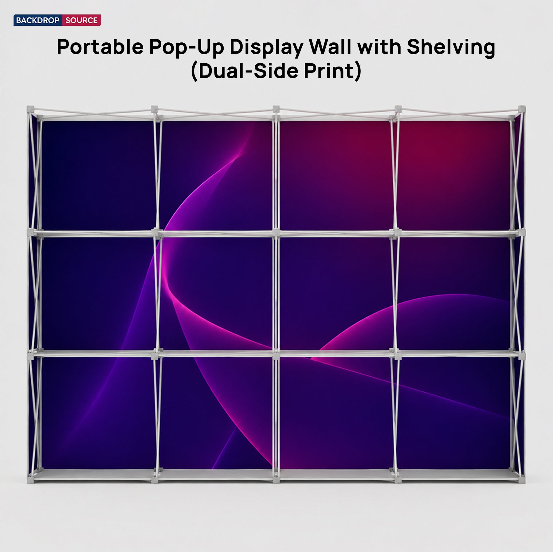 Tragbare Pop-up-Displaywand mit Regalen (beidseitiger Druck)