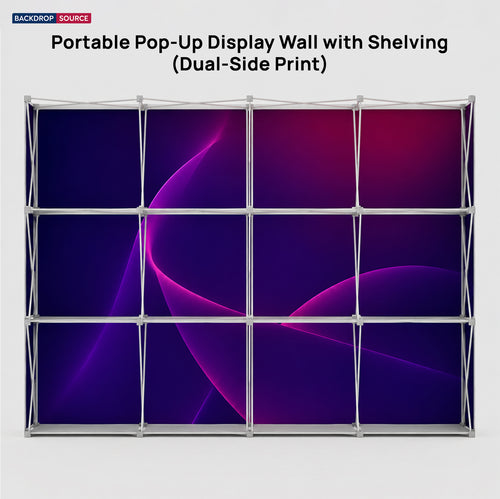 Portable Pop-Up Display Wall with Shelving (Dual-Side Print)
