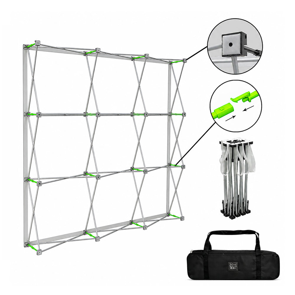Tragbare Pop-up-Displaywand mit Regalen (beidseitiger Druck)