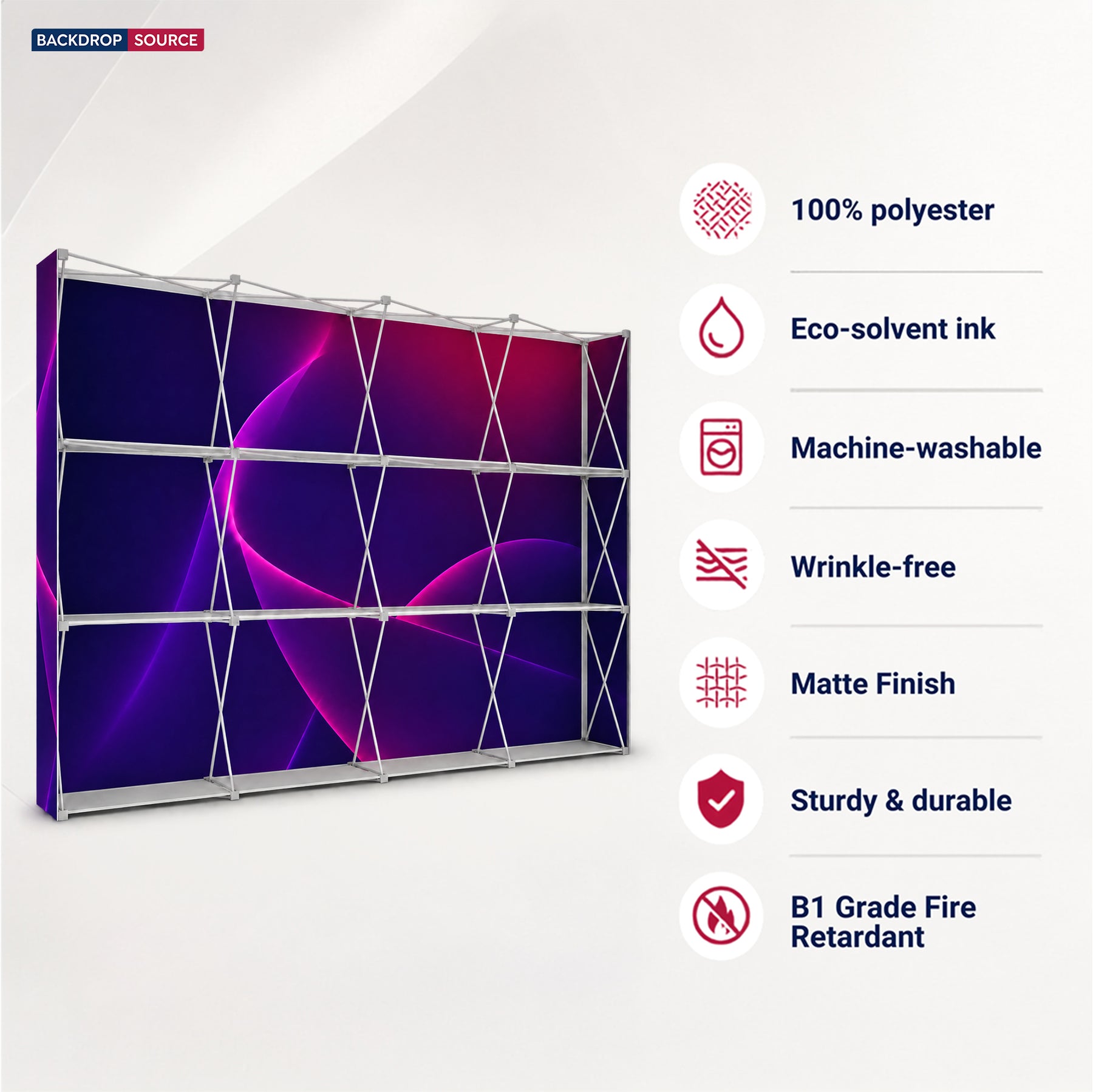 Tragbare Pop-up-Displaywand mit Regalen (beidseitiger Druck)