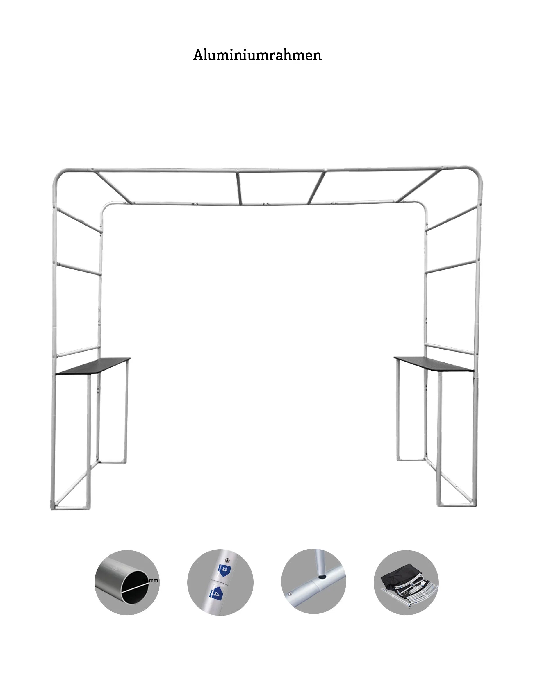 Quadrat Bogen Messestand mit Regal Aluminiumrahmen