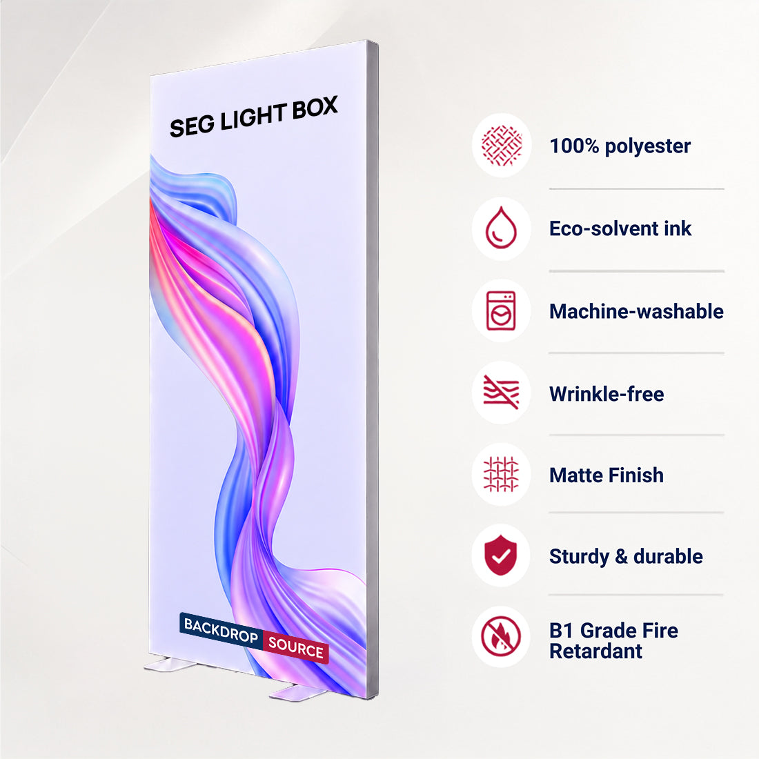 Rahmenloses SEG-Stoff-LED-Leuchtkastendisplay – 0.85m B x  2m H