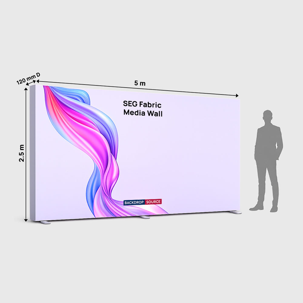 SEG-Stoff-Medienwand – 5m W x 2.5m H