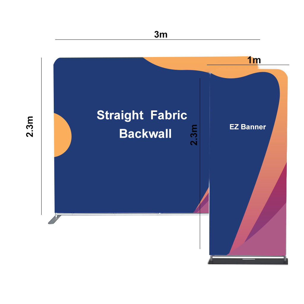 EZ Exhibit Essentials: 3mx3m Messestand-Set mit Rückwand und Bannerständer