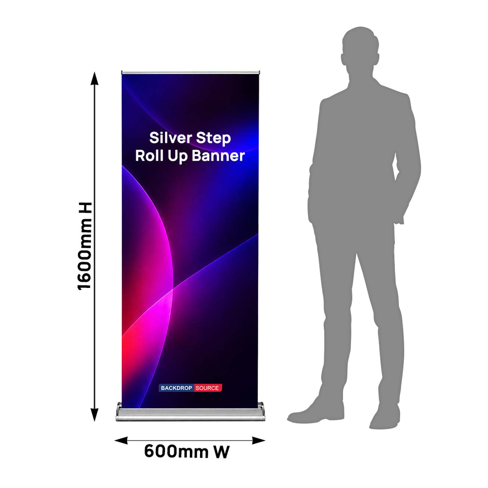 Silberner Stoff-Roll-up-Banner