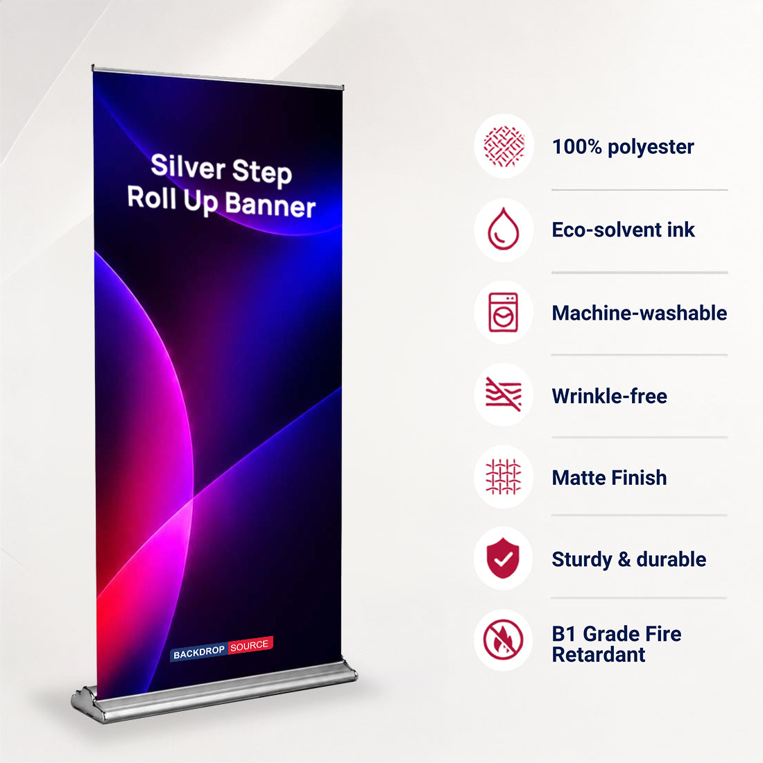 Silberner Stoff-Roll-up-Banner