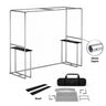 Quadratischer Stoffbogen-Messestand mit integriertem Regal