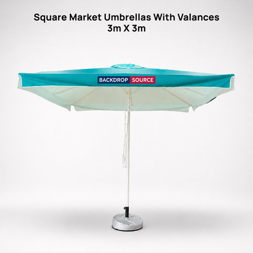 Quadratische Marktschirme mit Volants – 3m x 3m