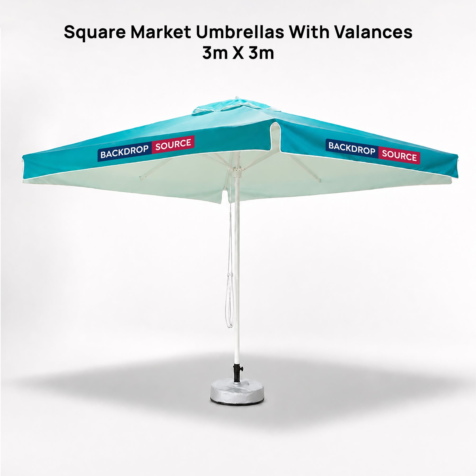 Quadratische Marktschirme mit Volants – 3m x 3m