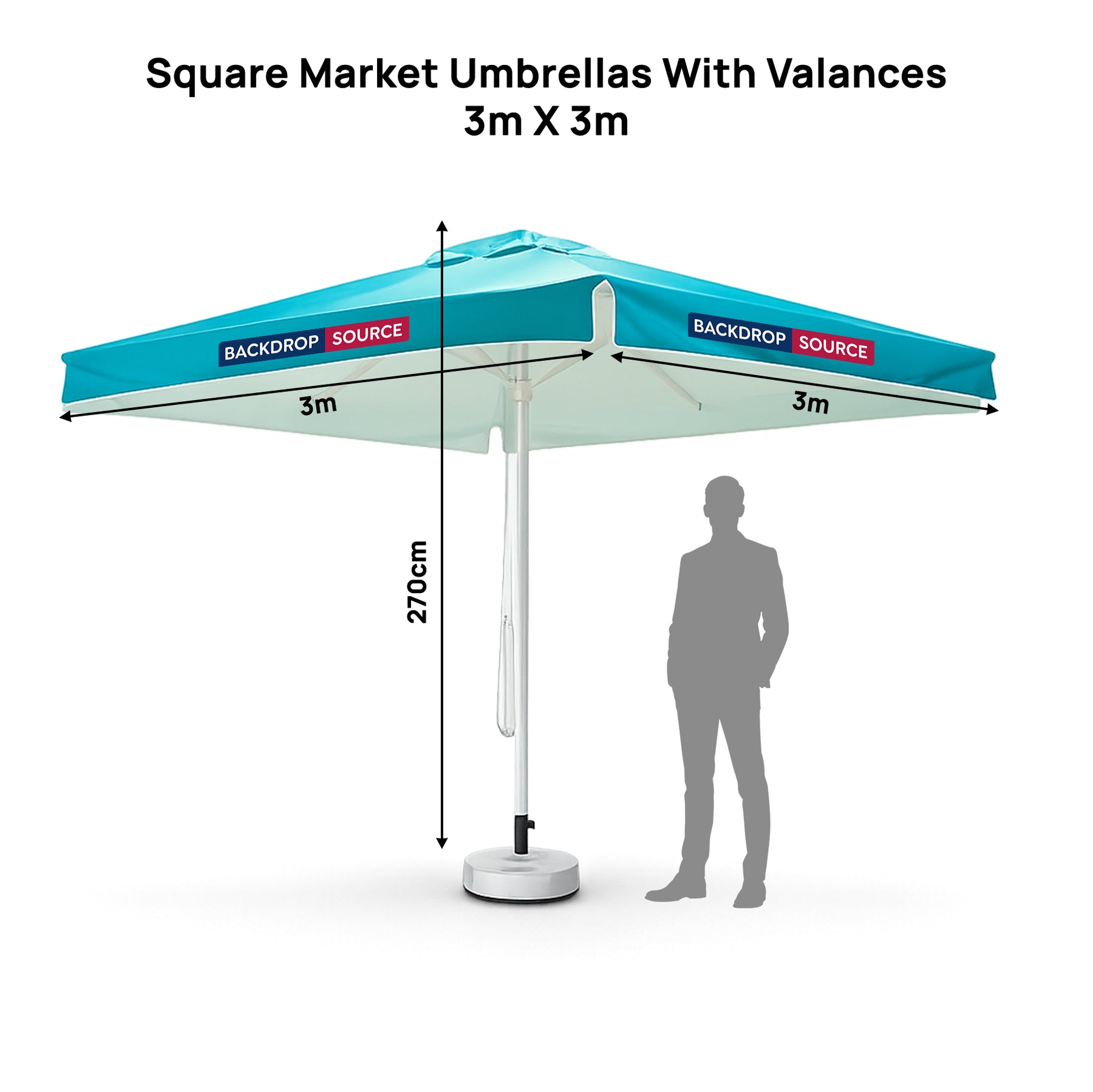 Quadratische Marktschirme mit Volants – 3m x 3m