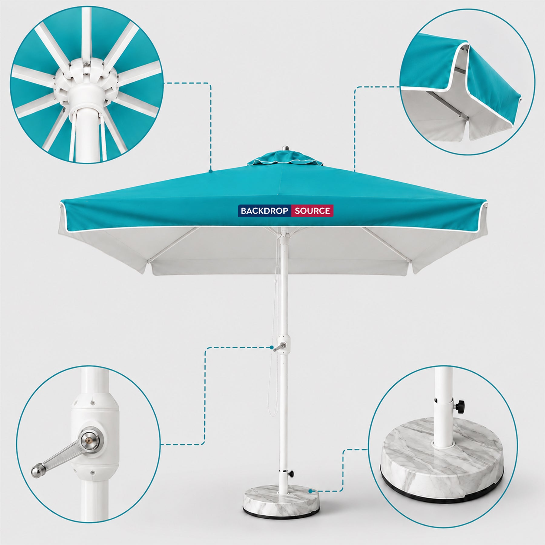 Quadratische Marktschirme mit Volants – 3m x 3m