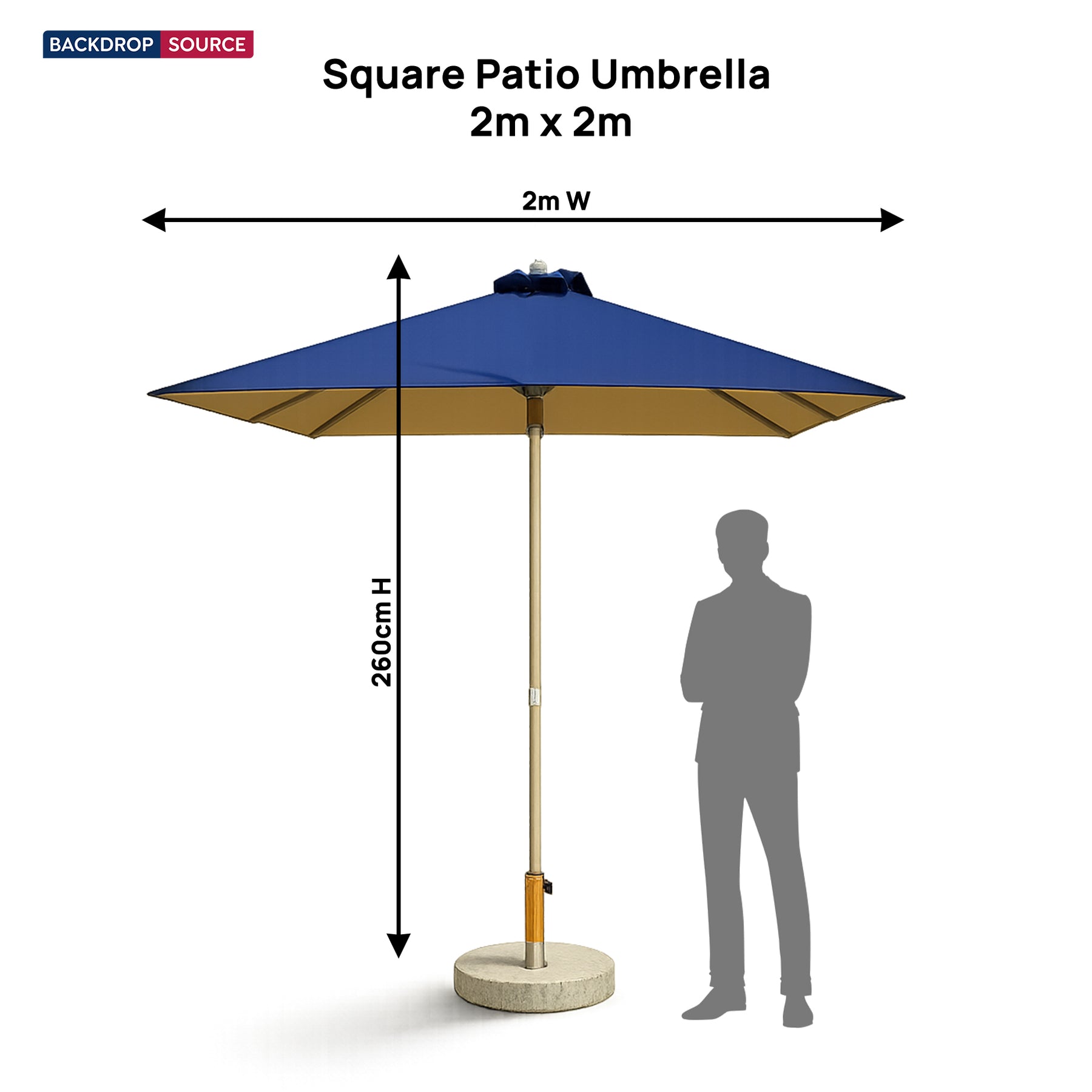 Quadratischer Sonnenschirm für die Terrasse – 2m x 2m