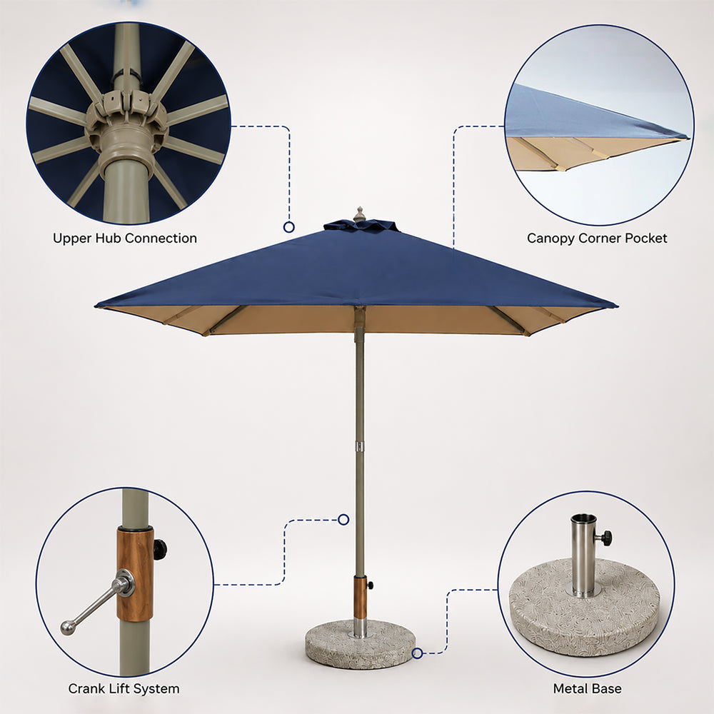 Quadratischer Sonnenschirm für die Terrasse – 2m x 2m