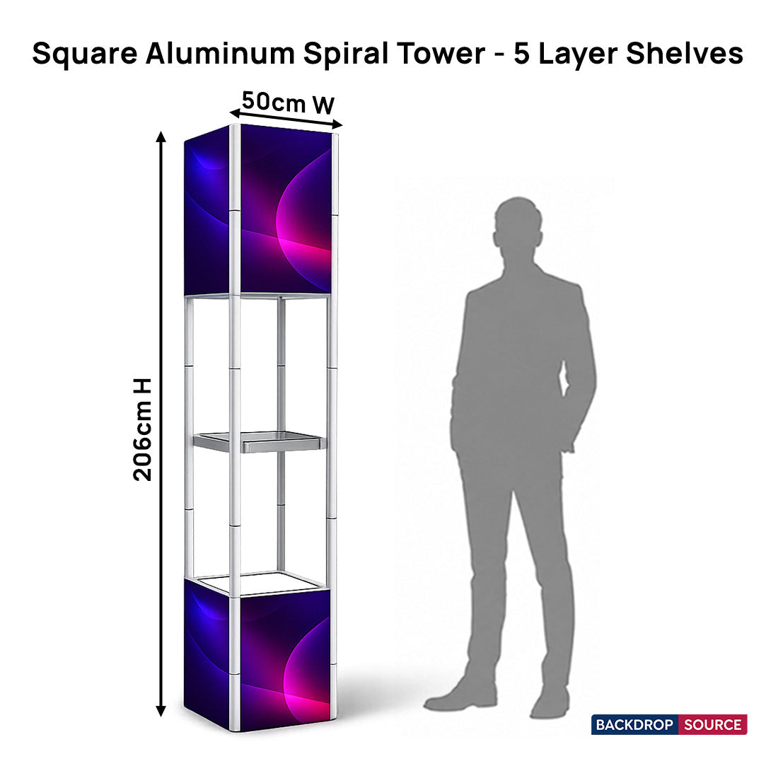 Quadratisches tragbares Aluminium-Spiralturm-Display – 5 Regalböden
