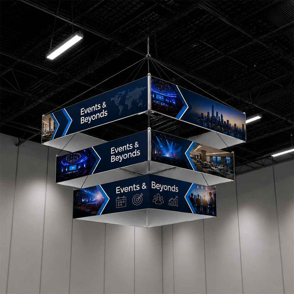Quadratisches Banner mit mehreren Ebenen zum Aufhängen