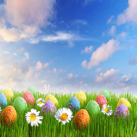 Colorful Easter eggs decorated with flowers