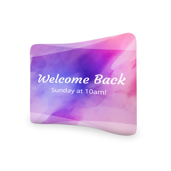 Church Welcome Back Sunday at 10 AM Curved Tension Fabric Media Wall Backdrop