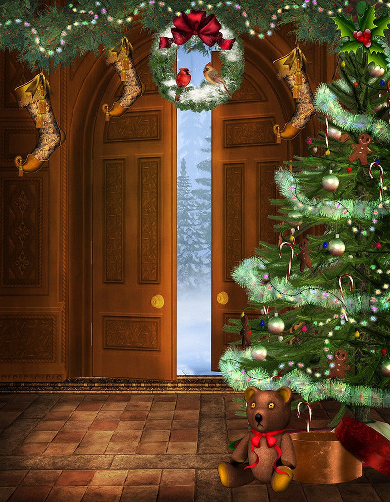 Door Step Christmas Photography Print Photography Backdrop