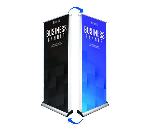 Roll-Up-Banner mit doppeltem Bildschirm und breiter Basis